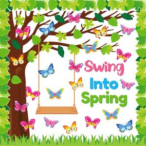 Kepeel Spring Butterfly Tree Bulletin Board Set Swing Into Spring Classroom Decorations Butterfly Name Tags Cutouts School Home Chalkboard Wall Window Decor for Teacher Preschool Elementary
