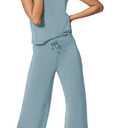 SAMPEEL Two Piece Sets for Women Summer Outfits Lounge Sets Mock Neck Tops Wide Leg Crop Pants Vacation Travel Outfits (Blue, S)