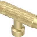 Alzassbg 10 Pack Brushed Gold Cabinet Knobs, 2.1 Inch(55mm) Diameter T Bar Knurled Kitchen Knobs for Cabinets and Drawers AL6017MGP