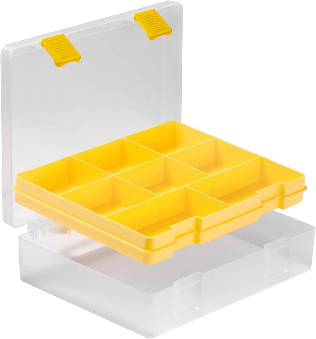OffiXymeric Plastic Storage Bin with Clear Lid and Removable Tray, Perfect for Craft Supplies, Art Tools,Beads, Stackable Organizer with Portable Handle, Durable Design for Home or Office UseYellow