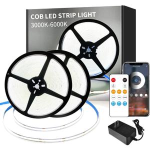 Yeewhale COB LED Strip Lights 100ft, 6000K DC 24V Dimmable White Flexible LED Rope Lights for Bedroom, with Remote and app Control LED Lights Strip for Living Room, Shelf, Cabinet (2 Rolls of 50ft)