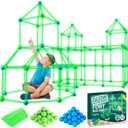 PLAYVIBE 130 PCS Glow in The Dark Kids Fort Building Kit  Air Forts for Kids Toys  Crazy Forts Builder  Blanket Kits for Indoor/Outdoor