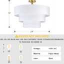 24" 3 Tier Linen Drum Fabric Modern Farmhouse Semi Flush Mount Light, White Fabric