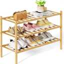 Kitsure Bamboo Wooden Shoe Rack for Closet - Stackable Shoe Organizer with Modular Structure, Space-Saving Shoe Shelf for Entryway, Living Room, Bedroom, 26.8" x 11" x 18.9", Natural (26.8"Wide - 3 Tiers, Nature)