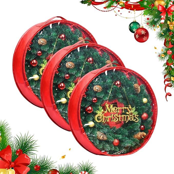 noodunch Christmas Wreath Storage Container Wreath Storage Bag 1Pcs 24 Inch with Zipper and Sturdy Carrying Handle for Christmas Wreath Storage