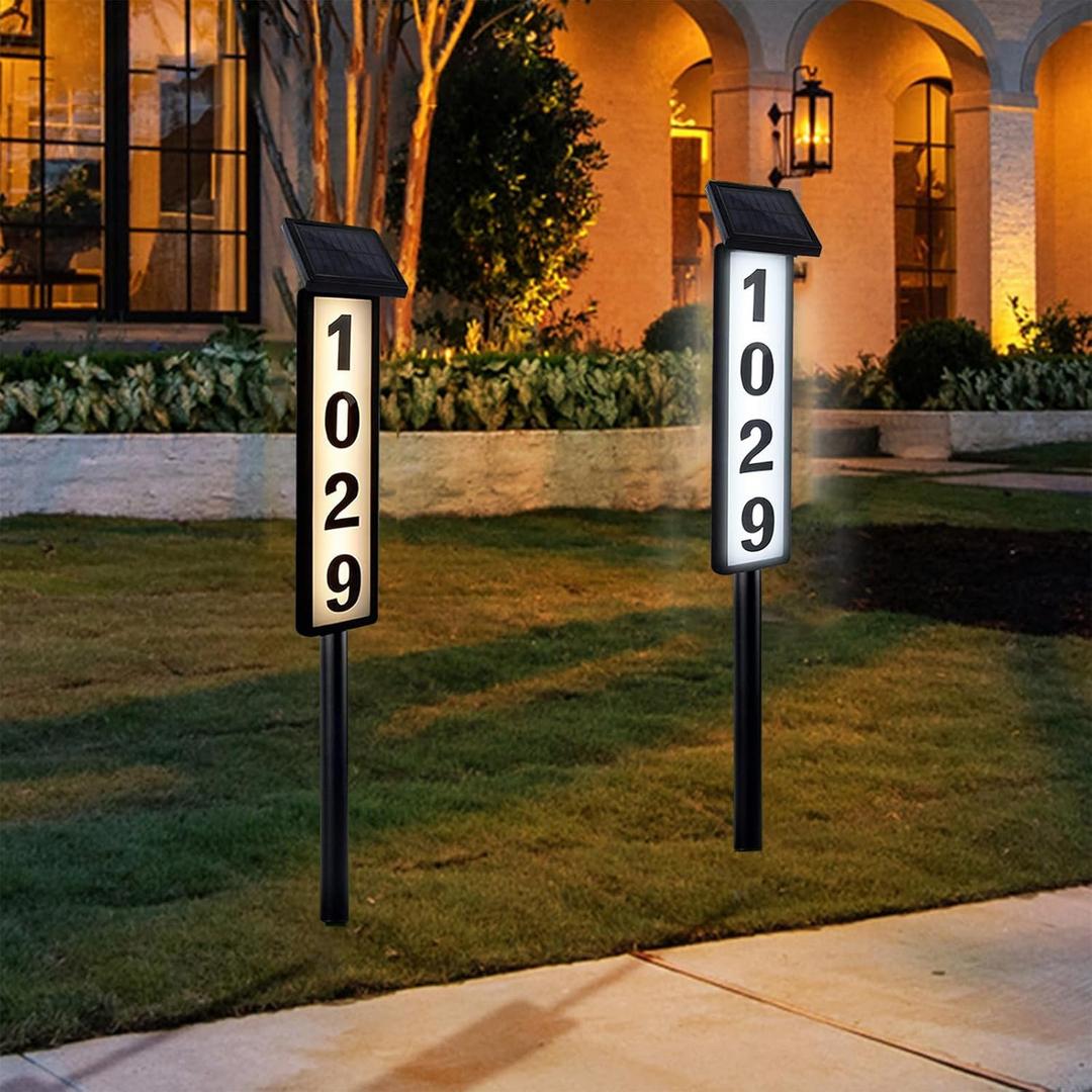 Solar Address Sign,Solar House Numbers for Outside, Lighted Address Plaque Outdoor Waterproof, Illuminated LED Address Numbers for Yard Home Gate MailBox