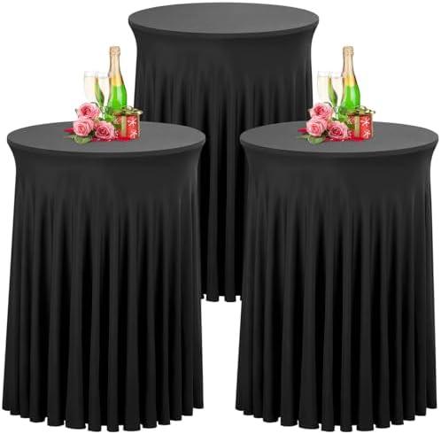 Babenest 28"x 43" Round Cocktail Table Skirt, 2 Pack Spandex Stretch Round Tablecloths Natural Wavy Drapes, Fitted High Top Bar Cocktail Table Covers for Wedding Party Birthday Banquet (Champagne)
