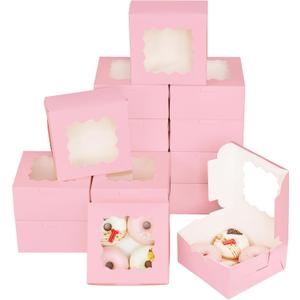 Bakepacker Pink 30-Packs Bakery Boxes with Window 6x6x3 inches Thick & Sturdy Macaroon Pastry Boxes Cookie Boxes for Bakerys