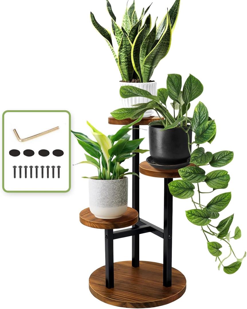 CASAHD 3Tier Plant Stand – Indoor & Outdoor Wooden Corner Shelf for Plants, Flowers, and Décor – Small Tiered Tabletop Rack for Desk or Patio