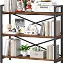 3 Tier Bookshelf 31.49" Width, Wood and Metal Etagere Bookcase, Vintage Farmhouse Modern Wooden Big Book Shelf for Home Living Room Bedroom Office Storage(Rustic Brown)