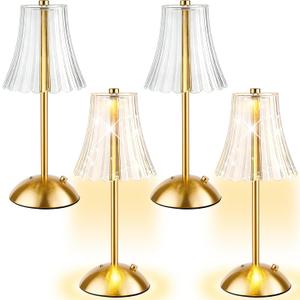 4 Pcs Cordless Table Lamp Gold Cordless Battery Operated Touch Table Lamps Rechargeable 3 Color Dimmable LED Portable Flower Lamp for Bedroom Living Room Kitchen Dining Outdoor
