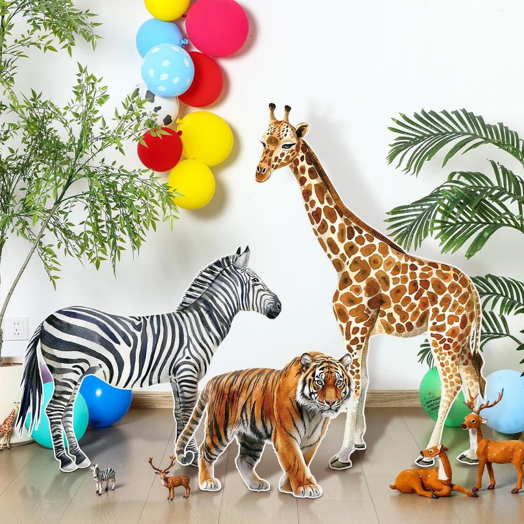 Amyhill 3 Pcs Jungle Safari Animal Cardboard Cutout Standup Life Size Safari Birthday Party Decorations Tiger Giraffe Zebra Cardboard Cutouts for Baby Shower Birthday Party Photo Backdrop Favors