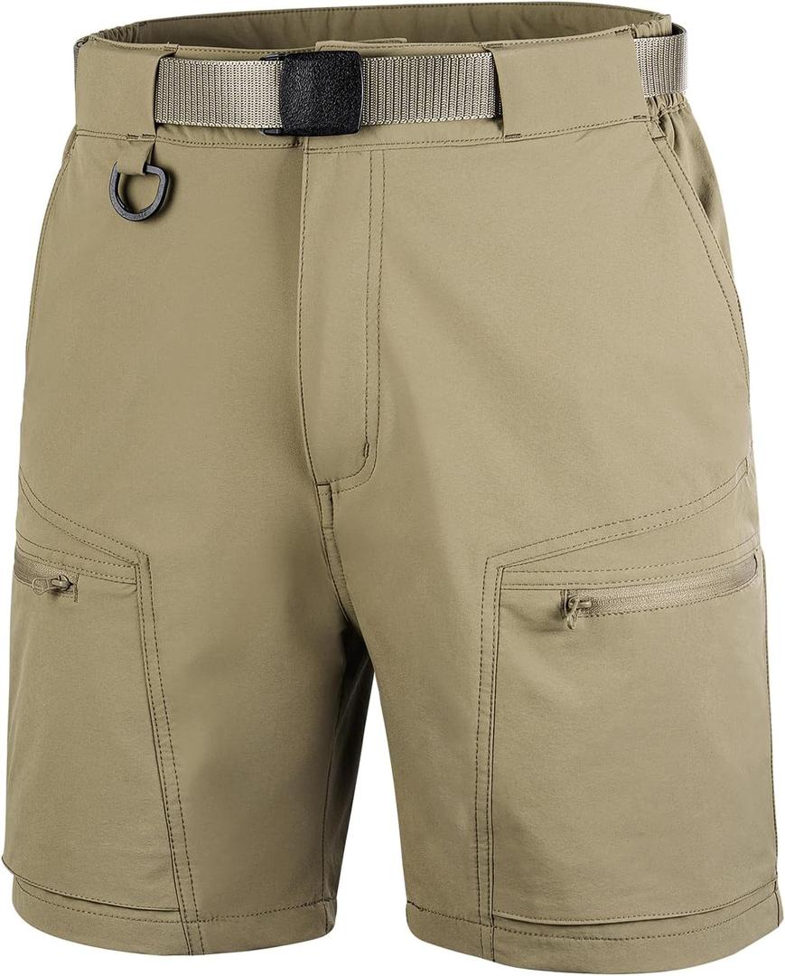 FREE SOLDIER Men's Cargo Hiking Shorts with Belt Lightweight Quick Dry Tactical Shorts with Pockets for Casual Work Golf (38W x 10L, Mud)