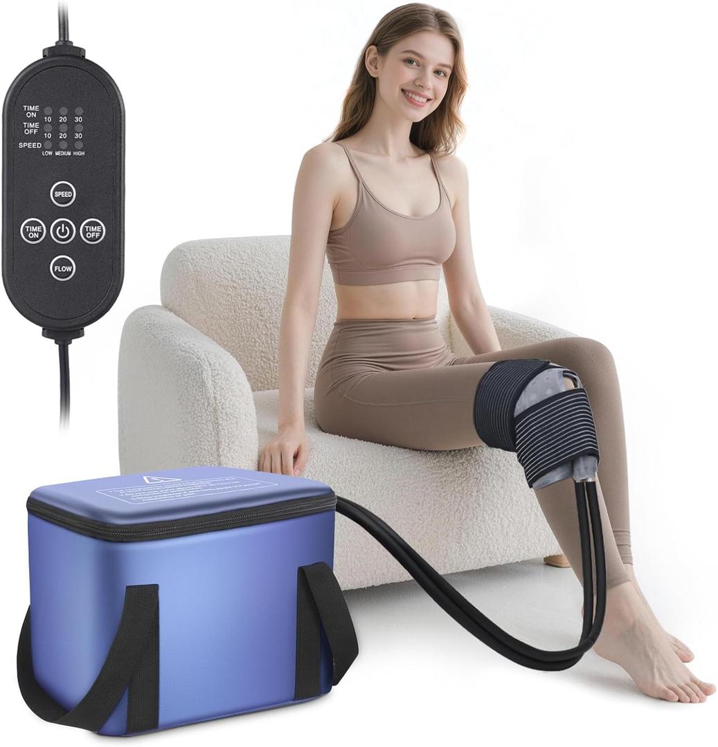 Ice Machine for Knee After Surgery, Portable Cold Therapy Machine with Timer, Silent Pump, Pain Relief System, Comfort Pad for Knees Waist Elbows Hip and Ankle, Dad Gifts & Mom Gifts, Blue