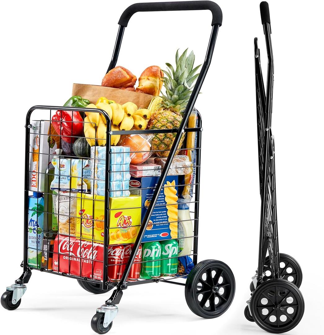 Pipishell Shopping Cart with Dual Swivel Wheels for Groceries, Compact Folding Portable Cart Saves Space, with Adjustable Handle Height, Lightweight Easy to Move Holds up to 70L/Max 66Ibs, PITUC1 (51cm48.5cm100cm, Black)