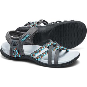 UBFEN Womens Hiking Comfort Sport Sandals Beach Vacation Camping Casual Sport Sandals with Adjustable Straps and Arch Support (9, A Gray White)