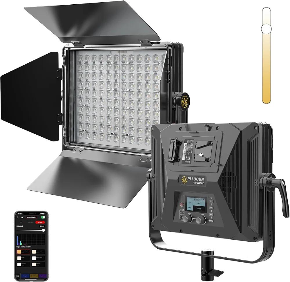 IFOOTAGE 80W LED Video Light, Bi-Color LED Panel Light, Bluetooth APP Control Lights for Video, 2700K-6500K/CRI 98/TLCI 99, LED Panel Light for Vlogging/YouTube/Studio Light, PL1 80BN