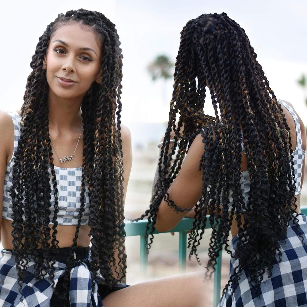 Leeven 24 Inch Black Water Wave Passion Twist Crochet Braiding Hair 7 Packs Long Bohemian Passion Twists Hair for Butterfly Locs Hot Water Setting Synthetic Crochet Braids Hair for Women 2#