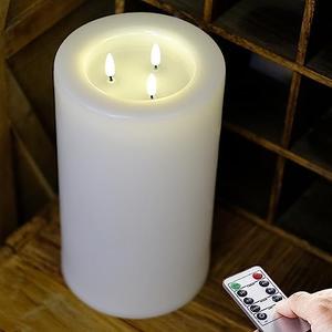 NONNO&ZGF Outdoor XL 6" x 11" Large Flameless Candles with Remote .Rainproof Waterproof LED Battery Operated .Flickering Pillar CANDLES-3-C Batteries Runs 500hours (Not Included)