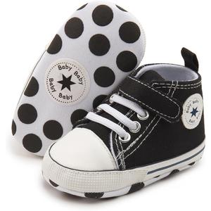 Unisex Baby Girls Boys Canvas High-top Shoes, Newborn Infant Anti-Slip Soft Sole Frist Walking Breathable Sneakers (12-18 Months Infant, C01/Black)