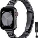 STIROLL Thin Replacement Band Compatible for Apple Watch 38mm 40mm 41mm 42mm(Series 10), Stainless Steel Metal Wristband Women for iWatch Ultra SE Series 9 8 7 6 5 4 3 2, Black