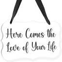 3 x Wedding Acrylic Decor Sign, Bridal Shower Decoration, Acrylic Seat Sign Hanging with Ribbon for Wedding Reception Ceremony Seating and Church Chair Decor - Here Comes The Love of Your Life (Clear)