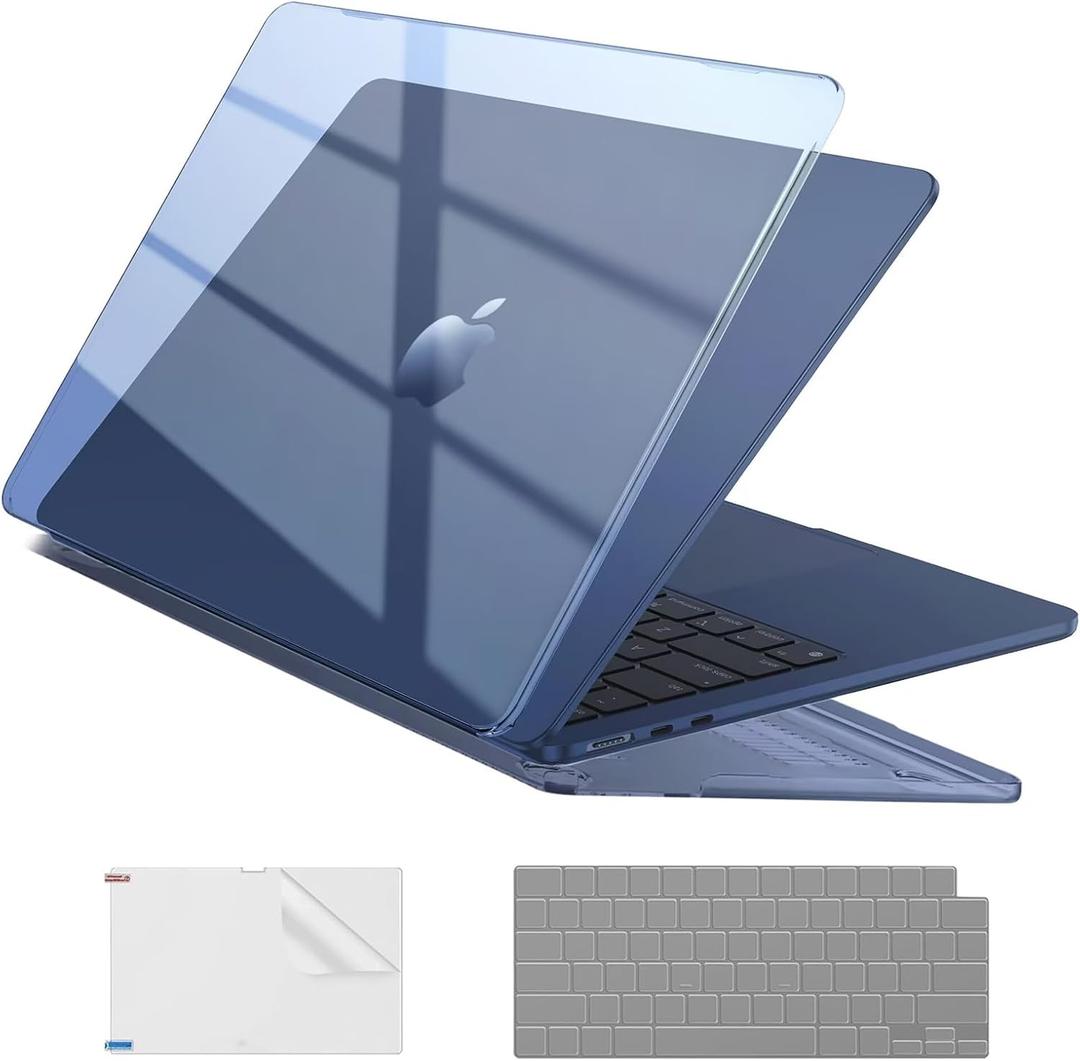 EooCoo Case Compatible with MacBook Air 15 inch M5 2026 2025-2023 Release M4 M3 M2 Model A3448 A3241 A3114 A2941, Plastic Hard Shell Case & Keyboard Cover & Screen Protector, Crystal Midnight