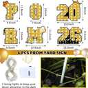 Amyhill 6 Pcs Prom 2026 Yard Signs Party Outdoor Lawn Decorations with Light String Prom Graduation Yard Signs Party Grad Decorations Waterproof Lawn Graduation(Gold and Black)