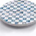 CHI AN HOME 12" Checkered Lazy Susan for Tabletop, Handcrafted Mother of Pearl Turntable Organizer for Kitchen Counter, Coffee Table, Bathroom, Dining or Organizing (Navy Blue)