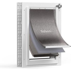 Baboni 3-Flaps Pet Door for Interior and Exterior Doors, Durable Plastic Frame and Telescoping Tunnel, Aluminum Lock/Metal Panel, Strong Magnetic Flaps, Never Rust Dog Door (Pets Up to 40 Lb) -Medium