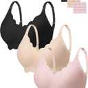 Angelhood Seamless Bras Women Soft Jelly Push Up Wireless Bra Supportive V Neck No Underwire Comfort Tshirt Bralettes (Black), XL