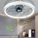WiFi Low Profile Ceiling Fan With Light, White Bladeless Ceiling Fan Compatible with Alexa and Google Assistant, Smart 3 LED Color 6 Speeds Reversible Flush Mount Ceiling Fans With Lights