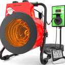 Buyplus Greenhouse Heater with Digital Thermostat, 1500W Outdoor Heaters for Patio, Overheat Protection & 3S Fast Heating, Electric Space Heater for Patio, Garage, Greenhouse, Flower House, Red