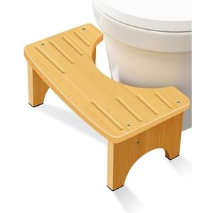 Bamboo Toilet Stool for Adults, 6.5" Toilet Stool Squat Adult Kids, Portable Simple Curve Squat Toilet Potty Stool, Non-Slip Poop Stool for Bathroom, Improve Squatting Posture and Comfort (Wood)