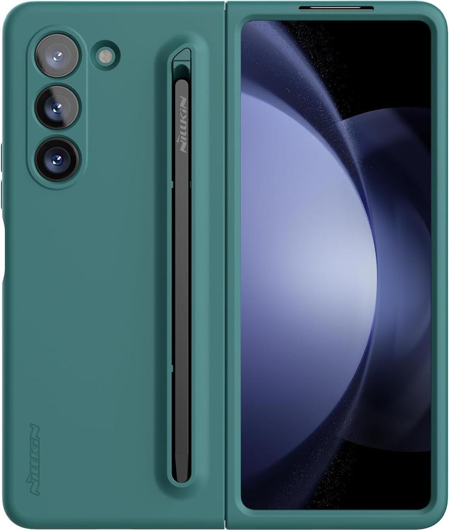 Nillkin for Samsung Galaxy Z Fold 5 Case with S Pen, Food Grade Liquid Silicone Protective Fold 5 S Pen Case Slim Thin Phone Cover for Galaxy Z Fold 5 5G, Green (Galaxy Z Fold 5, Green)