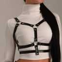 Punk Belt Goth Leather Body Chain Black Waist Chain Belts Sexy Adjustable Body Accessories for Women Girls (Black), One Size