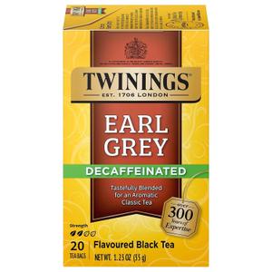 Twinings Decaffeinated Earl Grey Black Bergamot Tea Bags 20 CT Box (1 Pack) | Classic Black Tea, Light & Citrusy, Without Caffeine, 20 Foil Lined Individually Wrapped Bags, Enjoy Hot or Iced (EXP 08/08/27)