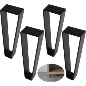 Osring 10 Inch Trapezoid Furniture Legs 4pcs, Solid Steel Furniture Hairpin Leg for Side Table, TV Stand and Cabinet, Black