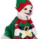 Dog Cat Christmas Elf Costume with Hat, Pet Christmas Winter Fleece Coat Clothes Puppy Xmas Outfit Apparel (Chest girth 16.1"; Neck Girth: 12.6")