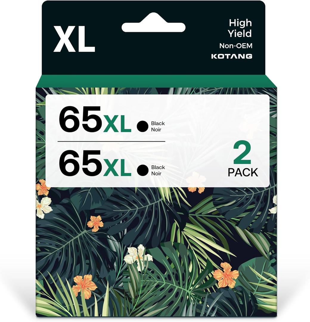 65XL Black Ink Cartridges Remanufactured for HP 65 Ink High Yield Work with HP Deskjet 3755 3722 3752 3730 2652 2620 2655 Envy 5055 5030 5052 5032 (Black, 2-Pack)