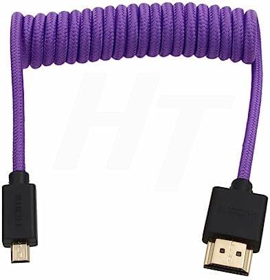 HangTon Micro HDMI to HDMI 4K 8K 60p Braided Coiled Cable for Sony ZVE-10 A7S A7R Canon R10 R6 MKII Lumix Camera SmallHD ATOMOS Ninja V Monitor Type A D HDMI 2.1