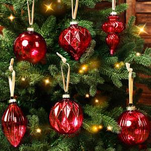 Civaner Set of 6 Red Mercury Glass Christmas Ornaments Large Hanging Mercury Glass Balls Finials Ornaments for Christmas Tree Decoration Holiday Decor