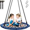Trekassy 750lbs 40" Spider Web Saucer Tree Swing for Kids Adults, Outdoor Net Swing with Steel Frame and 2 Hanging Straps-Blue (Patented)