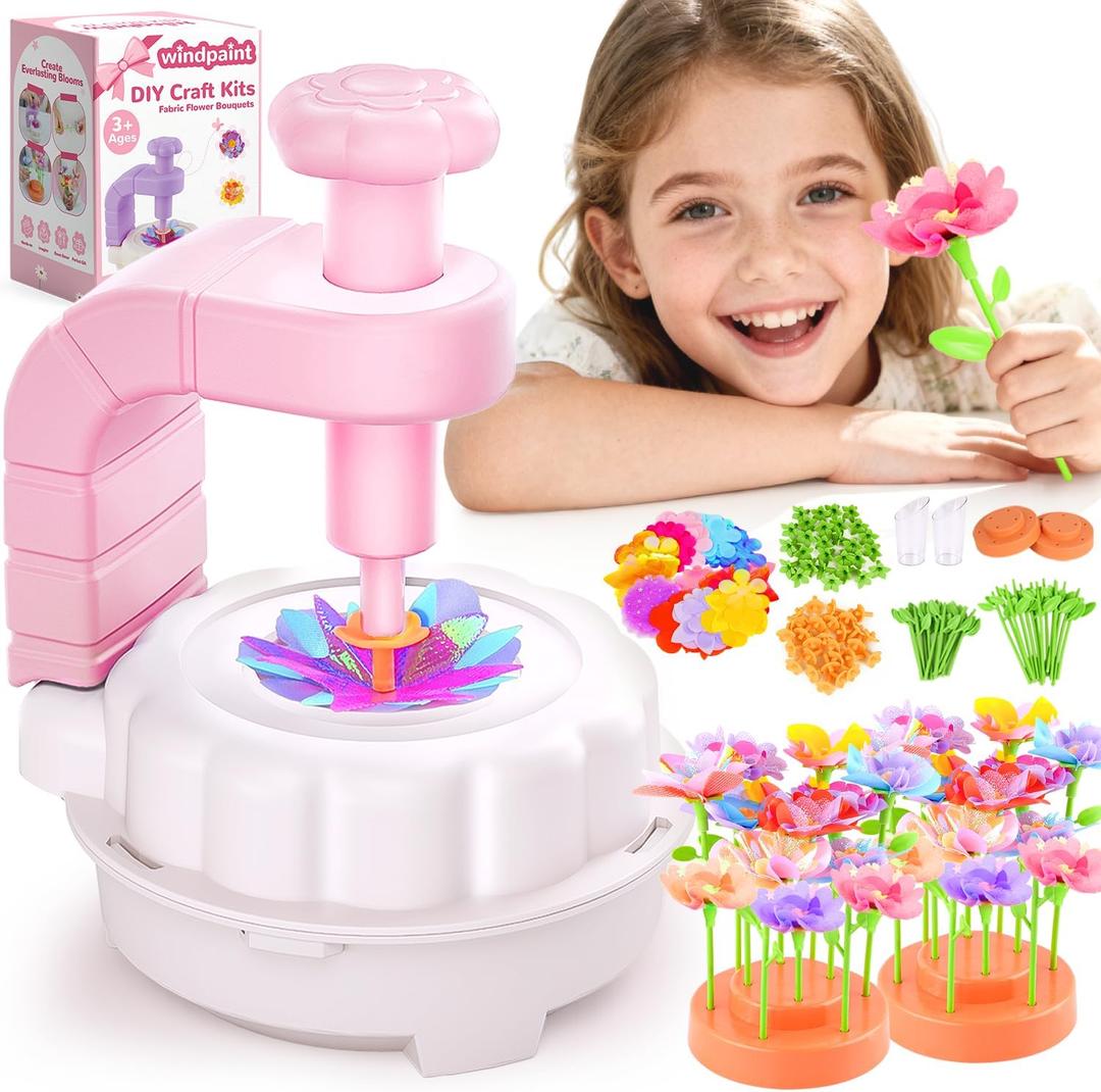 windpaint Toys for Girls 3 4 5 6 7 8 9 10 Years Old, DIY Craft Kits for Kids, Fabric Flower Bouquets for Girls Gifts, Educational Learning Detective Toys for Toddler Kids,Birthdays Gifts (Purple) (Pink)