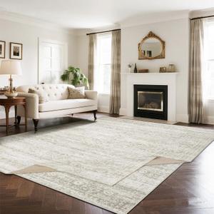 Double Layers 8x10 Area Rugs for Living Room- Upgraded Removable(Upper Layer+Lower Layer) Washable Area Rugs for Bedroom,Dining Room- Large Vintage Carpets with Cushioned Pad for Home Office (Beige-ivory-cream-brown-camel(double Layers))