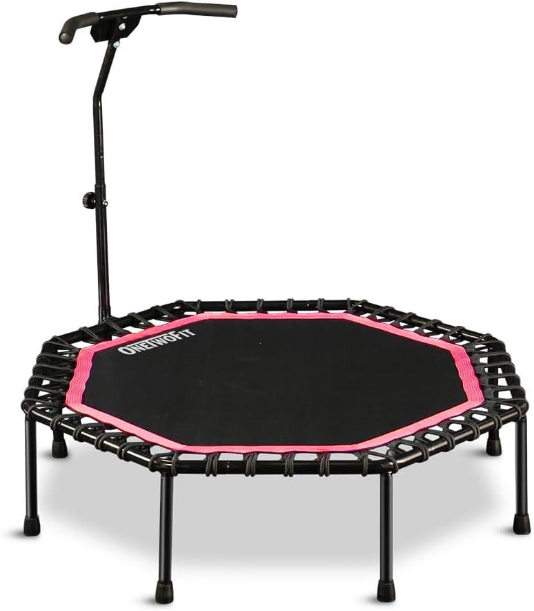ONETWOFIT 51" Silent Trampoline with Adjustable Handle Bar, Fitness Trampoline Bungee Rebounder Jumping Cardio Trainer Workout for Adults