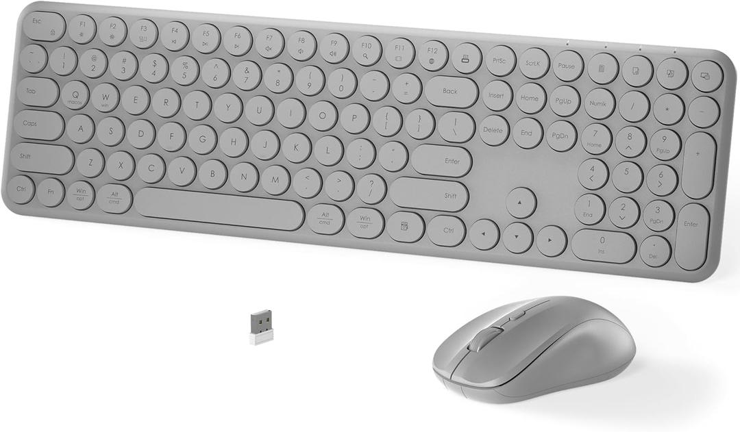Wireless Keyboard and Mouse Set  MPTOG Full-Sized 110Pcs Slim Round Key Design, Quiet Typing, Adjustable DPI Ergonomic Mouse, Wireless Combo for PC, Mac, Laptop, Tablets(Space Gray)
