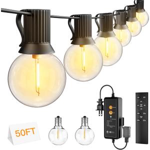 shineshine 50 FT Outdoor String Lights with Remote Dimmer, 25+2 LED Bulbs Connectable Dimmable Outdoor Lights, Support Timer Waterproof Shatterproof for Patio Backyard Balcony Yard Porch Deck Fence