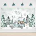 6x3.6ft Baby It's Cold Outside Backdrop Winter Forest Woodland Party Decoration Winter Baby Shower Photo Background Snowflakes Newborn Photo Banner (Green)