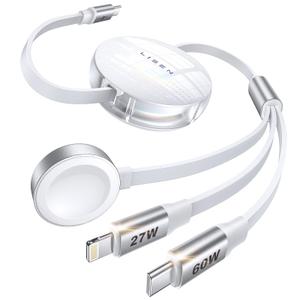 LISEN Retractable Apple watch Charger USB C Cable Fast Charging, 3 in 1 Charging Cable, Retractable Car Charger for Multiple Travel Devices for Apple Watch 10/9/8/Ultra 2, iPhone 16/15/14, Galaxy S25 LISEN Retractable Apple watch Charger USB C Cable Fast Charging, 3 in 1 Charging Cable, Retractable Car Charger for Multiple Travel Devices for Apple Watch 10/9/8/Ultra 2, iPhone 16/15/14, Galaxy S25